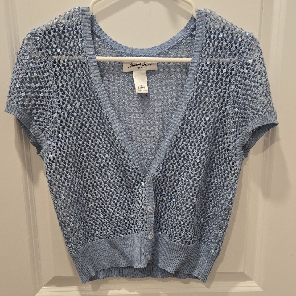 Dusty Blue Knit Short Sleeve Cardigan